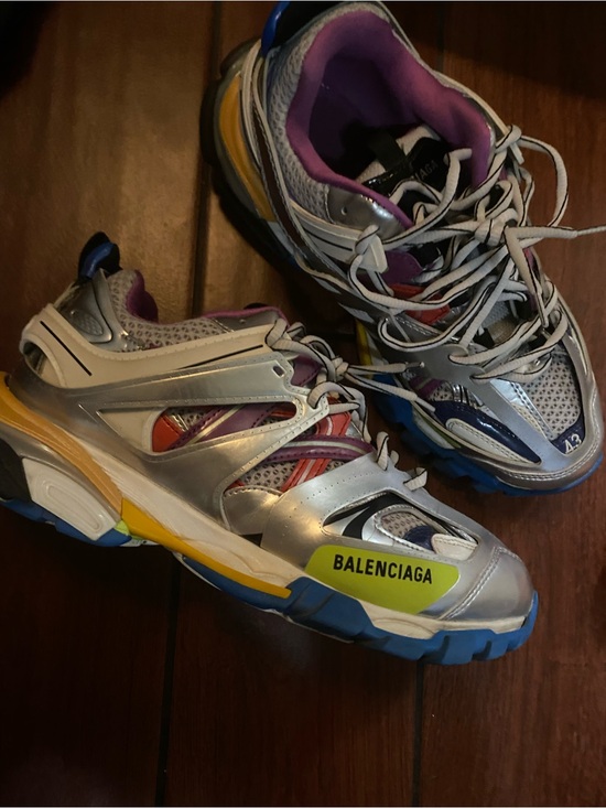 Balenciaga Other - Balenciaga Silver Sneakers with Blue, Yellow & Purple Accents